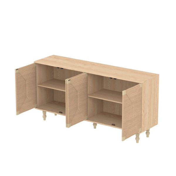 English Elm Accent Seagrass Door Sideboard with Wire-Brushed Wood Finish for Dining or Entryway W2263P500100