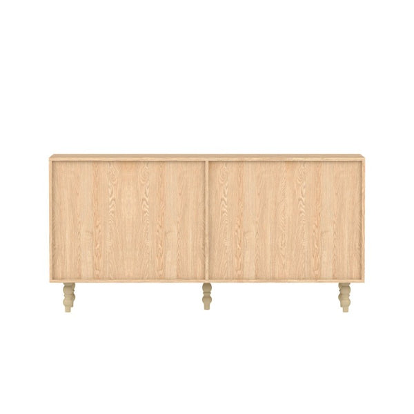 English Elm Accent Seagrass Door Sideboard with Wire-Brushed Wood Finish for Dining or Entryway W2263P500100