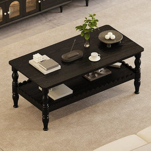 English Elm Rectangle Two Tier Farmhouse Coffee Table Turned Legs Wave Shelf Living Room Accent W2263P500194