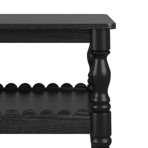 English Elm Rectangle Two Tier Farmhouse Coffee Table Turned Legs Wave Shelf Living Room Accent W2263P500194