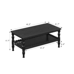 English Elm Rectangle Two Tier Farmhouse Coffee Table Turned Legs Wave Shelf Living Room Accent W2263P500194