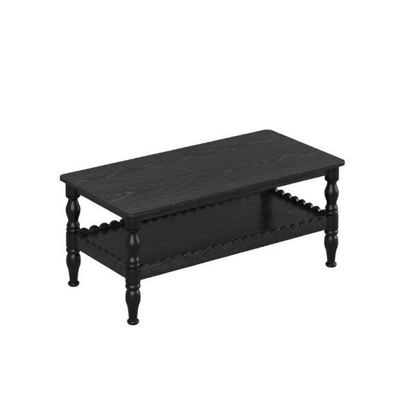 English Elm Rectangle Two Tier Farmhouse Coffee Table Turned Legs Wave Shelf Living Room Accent W2263P500194