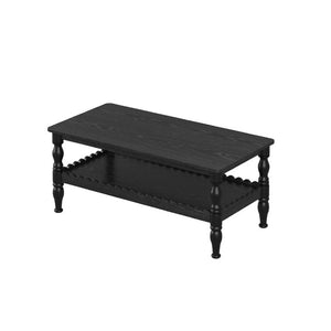 English Elm Rectangle Two Tier Farmhouse Coffee Table Turned Legs Wave Shelf Living Room Accent W2263P500194