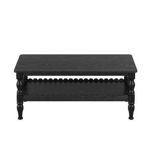 English Elm Rectangle Two Tier Farmhouse Coffee Table Turned Legs Wave Shelf Living Room Accent W2263P500194