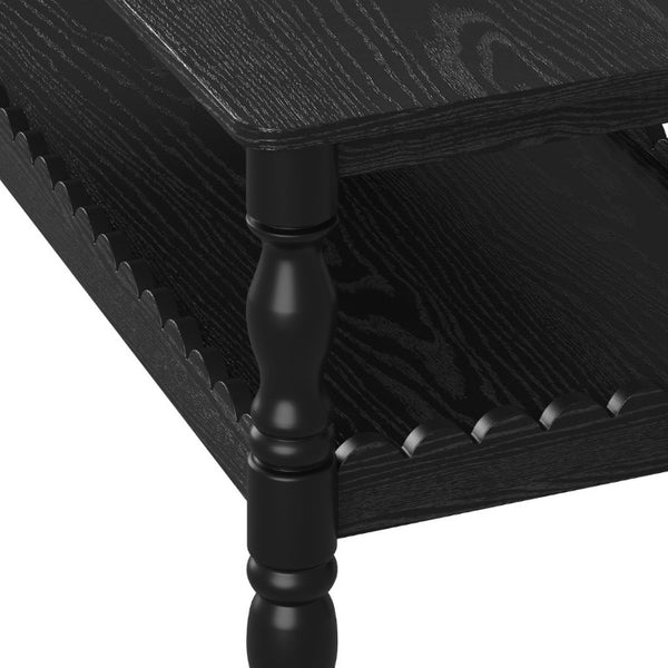 English Elm Rectangle Two Tier Farmhouse Coffee Table Turned Legs Wave Shelf Living Room Accent W2263P500194