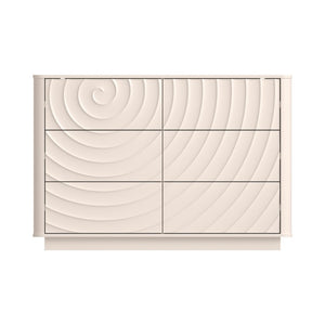 English Elm 6 Drawer Solid Wood Dresser with Sculpted Ripple Fronts for Bedroom or Nursery Off White W2263P503293