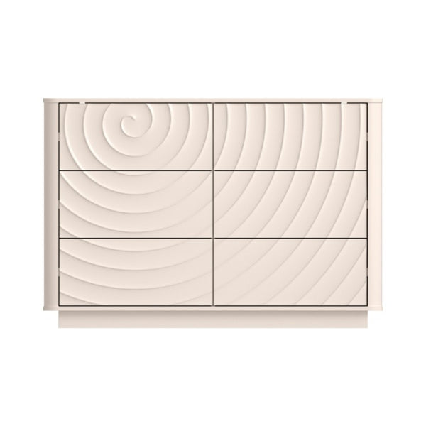 English Elm 6 Drawer Solid Wood Dresser with Sculpted Ripple Fronts for Bedroom or Nursery Off White W2263P503293
