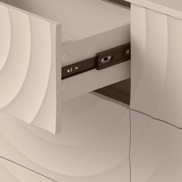 English Elm 6 Drawer Solid Wood Dresser with Sculpted Ripple Fronts for Bedroom or Nursery Off White W2263P503293