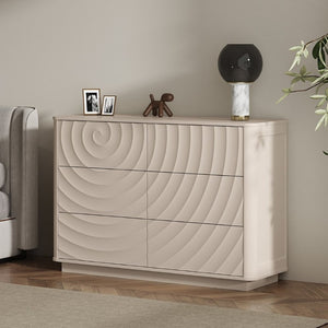 English Elm 6 Drawer Solid Wood Dresser with Sculpted Ripple Fronts for Bedroom or Nursery Off White W2263P503293