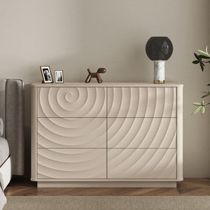 English Elm 6 Drawer Solid Wood Dresser with Sculpted Ripple Fronts for Bedroom or Nursery Off White W2263P503293