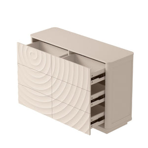 English Elm 6 Drawer Solid Wood Dresser with Sculpted Ripple Fronts for Bedroom or Nursery Off White W2263P503293