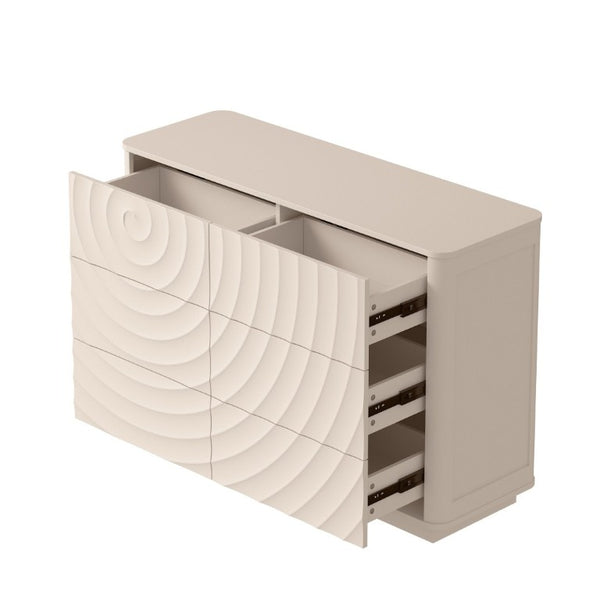 English Elm 6 Drawer Solid Wood Dresser with Sculpted Ripple Fronts for Bedroom or Nursery Off White W2263P503293