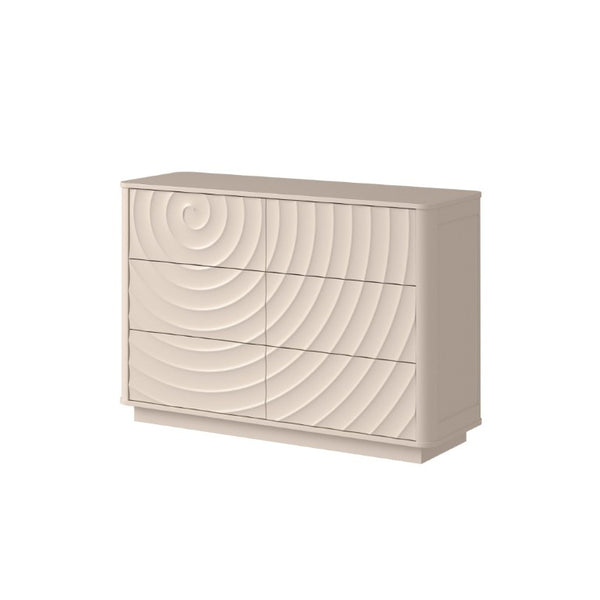 English Elm 6 Drawer Solid Wood Dresser with Sculpted Ripple Fronts for Bedroom or Nursery Off White W2263P503293
