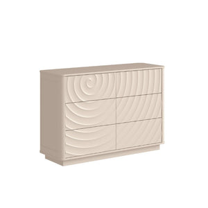 English Elm 6 Drawer Solid Wood Dresser with Sculpted Ripple Fronts for Bedroom or Nursery Off White W2263P503293