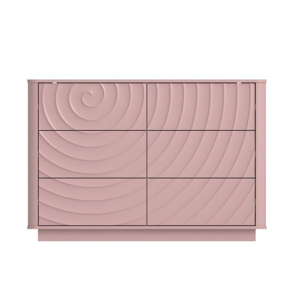 English Elm 6 Drawer Solid Wood Dresser with Sculpted Ripple Fronts for Bedroom or Nursery Pink W2263P503294