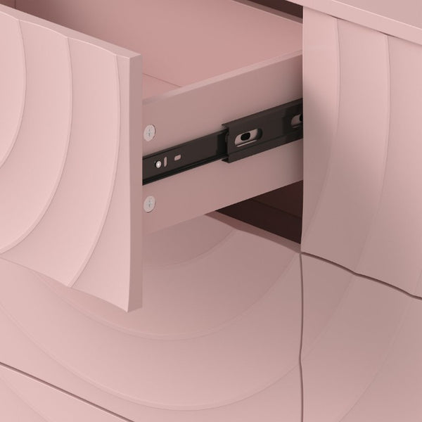 English Elm 6 Drawer Solid Wood Dresser with Sculpted Ripple Fronts for Bedroom or Nursery Pink W2263P503294