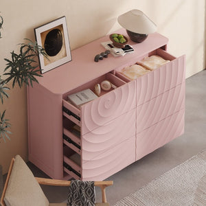 English Elm 6 Drawer Solid Wood Dresser with Sculpted Ripple Fronts for Bedroom or Nursery Pink W2263P503294