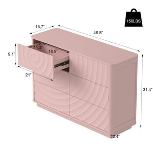 English Elm 6 Drawer Solid Wood Dresser with Sculpted Ripple Fronts for Bedroom or Nursery Pink W2263P503294