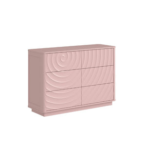 English Elm 6 Drawer Solid Wood Dresser with Sculpted Ripple Fronts for Bedroom or Nursery Pink W2263P503294