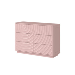 English Elm 6 Drawer Solid Wood Dresser with Sculpted Ripple Fronts for Bedroom or Nursery Pink W2263P503294