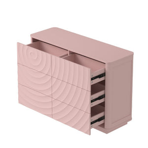 English Elm 6 Drawer Solid Wood Dresser with Sculpted Ripple Fronts for Bedroom or Nursery Pink W2263P503294