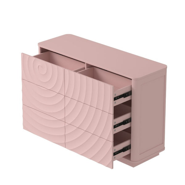 English Elm 6 Drawer Solid Wood Dresser with Sculpted Ripple Fronts for Bedroom or Nursery Pink W2263P503294