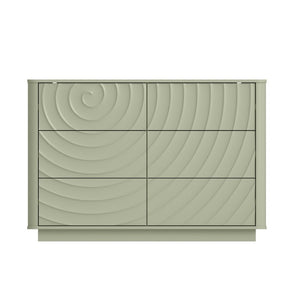 English Elm 6 Drawer Solid Wood Dresser with Sculpted Ripple Fronts for Bedroom or Nursery Sage Green W2263P503295