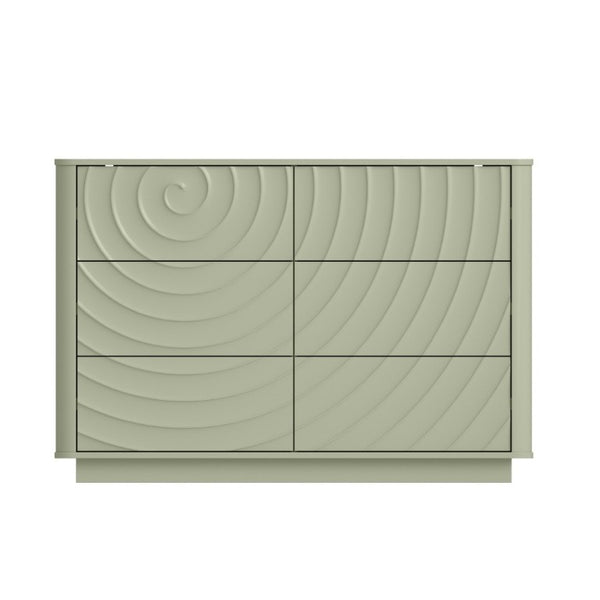 English Elm 6 Drawer Solid Wood Dresser with Sculpted Ripple Fronts for Bedroom or Nursery Sage Green W2263P503295