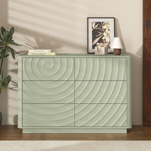 English Elm 6 Drawer Solid Wood Dresser with Sculpted Ripple Fronts for Bedroom or Nursery Sage Green W2263P503295