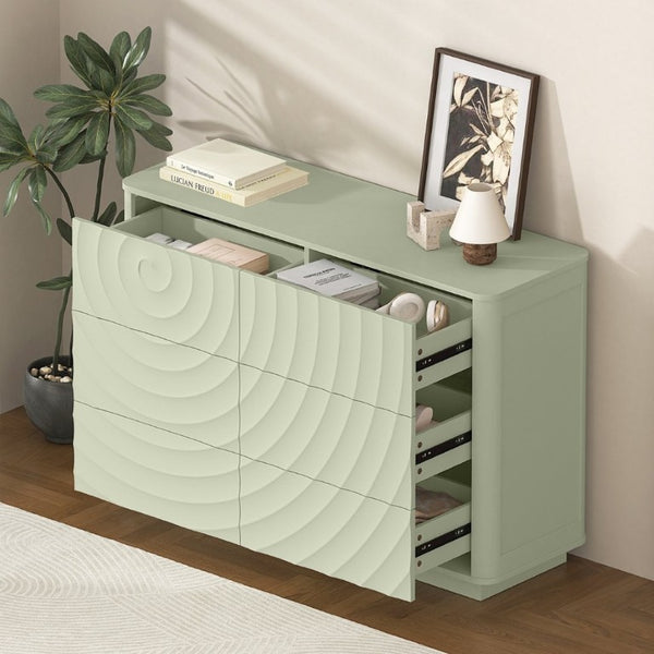 English Elm 6 Drawer Solid Wood Dresser with Sculpted Ripple Fronts for Bedroom or Nursery Sage Green W2263P503295