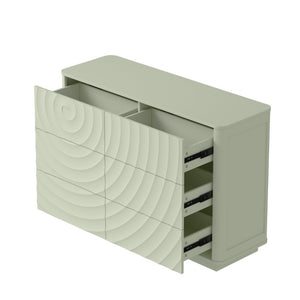 English Elm 6 Drawer Solid Wood Dresser with Sculpted Ripple Fronts for Bedroom or Nursery Sage Green W2263P503295