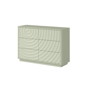English Elm 6 Drawer Solid Wood Dresser with Sculpted Ripple Fronts for Bedroom or Nursery Sage Green W2263P503295