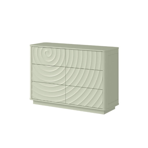 English Elm 6 Drawer Solid Wood Dresser with Sculpted Ripple Fronts for Bedroom or Nursery Sage Green W2263P503295
