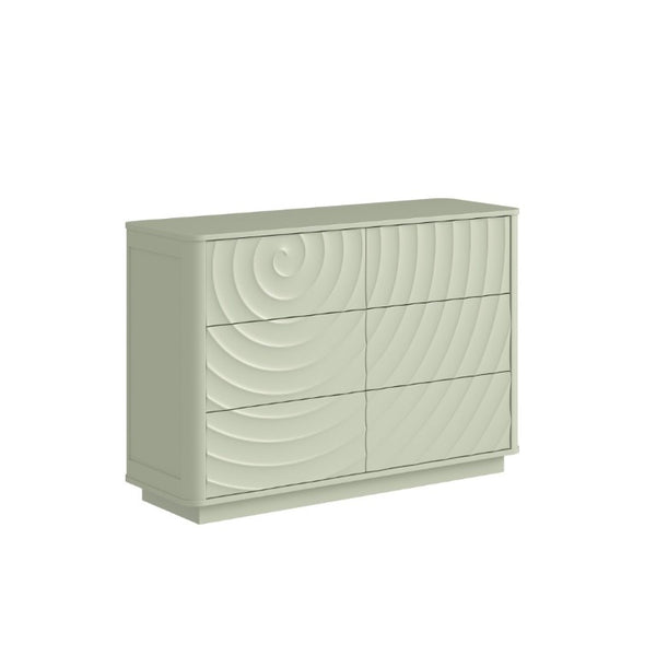 English Elm 6 Drawer Solid Wood Dresser with Sculpted Ripple Fronts for Bedroom or Nursery Sage Green W2263P503295