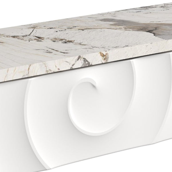 English Elm 47.3 Inch Slim Console Table Three Drawers Gold Geometric Base Glam Hallway Accent White+Gold W2263P505437