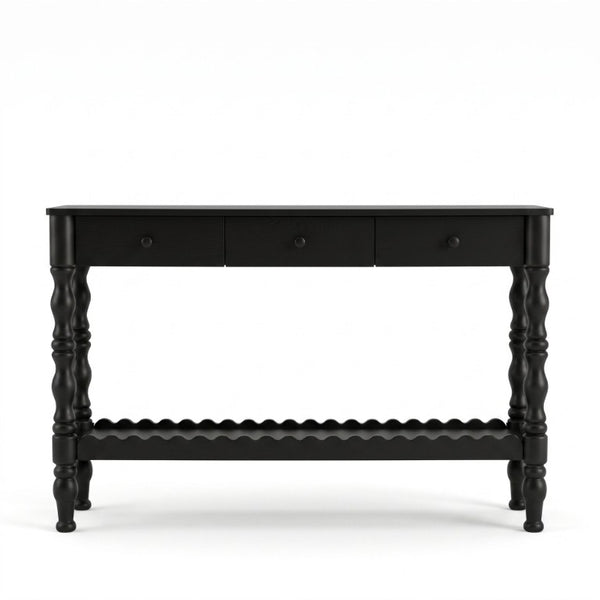 English Elm 47.2 Inch Solid Wood Console Table 3 Drawer Entryway Piece with Carved Vintage Legs W2263P510696