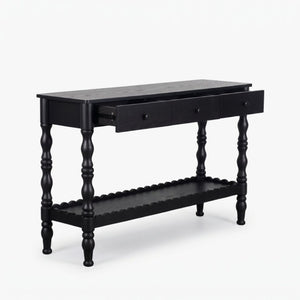 English Elm 47.2 Inch Solid Wood Console Table 3 Drawer Entryway Piece with Carved Vintage Legs W2263P510696