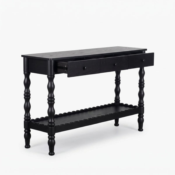 English Elm 47.2 Inch Solid Wood Console Table 3 Drawer Entryway Piece with Carved Vintage Legs W2263P510696