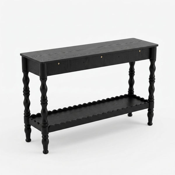 English Elm 47.2 Inch Solid Wood Console Table 3 Drawer Entryway Piece with Carved Vintage Legs W2263P510696