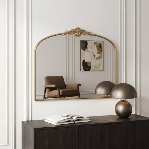 English Elm 40X30 Baroque Arch Wall Mirror Ornate Gold Crown Frame for Entryway or Living Room W2263P530366
