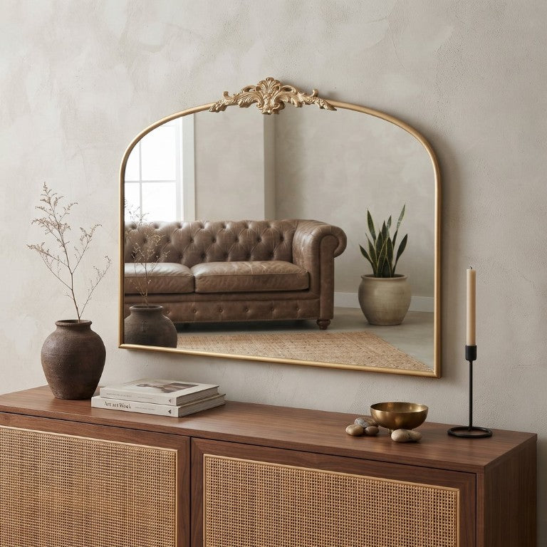 English Elm 40X30 Baroque Arch Wall Mirror Ornate Gold Crown Frame for Entryway or Living Room W2263P530366