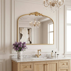 English Elm 40X30 Baroque Arch Wall Mirror Ornate Gold Crown Frame for Entryway or Living Room W2263P530366