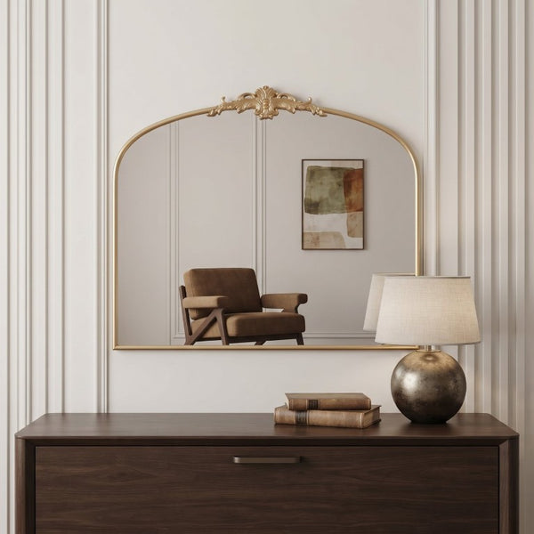 English Elm 40X30 Baroque Arch Wall Mirror Ornate Gold Crown Frame for Entryway or Living Room W2263P530366
