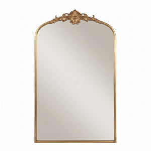 English Elm 24''X36 Ornate Arched Wall Mirror Baroque Scrollwork Carved Resin Frame Bedroom Decor Antique Gold W2263P530384
