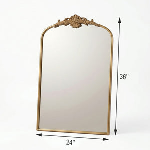 English Elm 24''X36 Ornate Arched Wall Mirror Baroque Scrollwork Carved Resin Frame Bedroom Decor Antique Gold W2263P530384