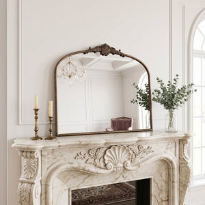 English Elm 40''X30 Baroque Arched Wall Mirror Ornate Scrollwork Antique Black Gold Frame Decor W2263P531295
