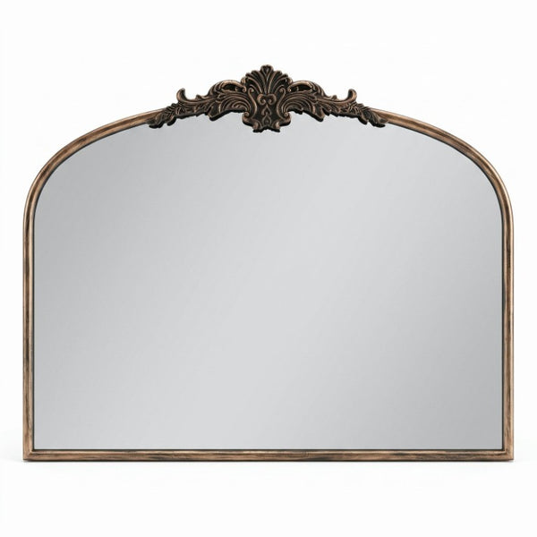English Elm 40''X30 Baroque Arched Wall Mirror Ornate Scrollwork Antique Black Gold Frame Decor W2263P531295