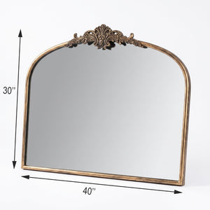 English Elm 40''X30 Baroque Arched Wall Mirror Ornate Scrollwork Antique Black Gold Frame Decor W2263P531295