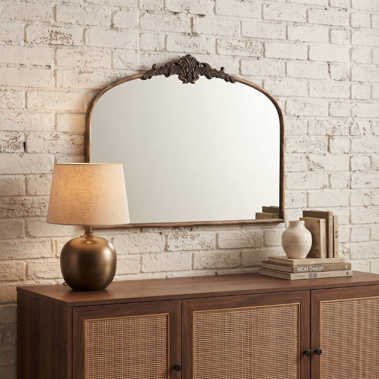 English Elm 32''X24.4 Baroque Arched Wall Mirror Ornate Scrollwork Antique Black Gold Finish W2263P531297