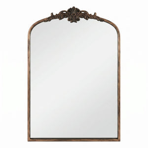 English Elm 24''X36 Ornate Arched Wall Mirror Baroque Scrollwork Carved Resin Frame Bedroom Decor Black+Gold W2263P531300